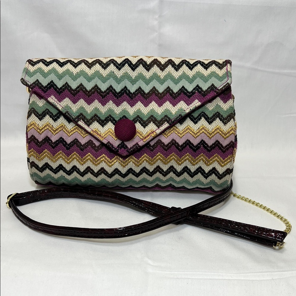 Handmade Multicolor Chevron Pattern Clutch Crossbody Purse Bag